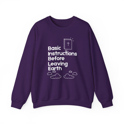 “Basic Instructions Before Leaving Earth BIBLE" Acronym Sweatshirt – Religious Crewneck for Daily Faith