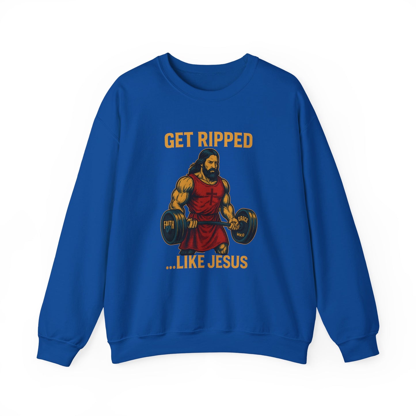 “Get Ripped Like Jesus” Religious Crewneck Sweatshirt – Strength in Faith and Fitness