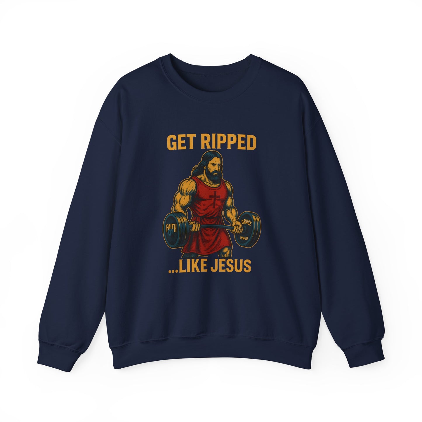 “Get Ripped Like Jesus” Religious Crewneck Sweatshirt – Strength in Faith and Fitness