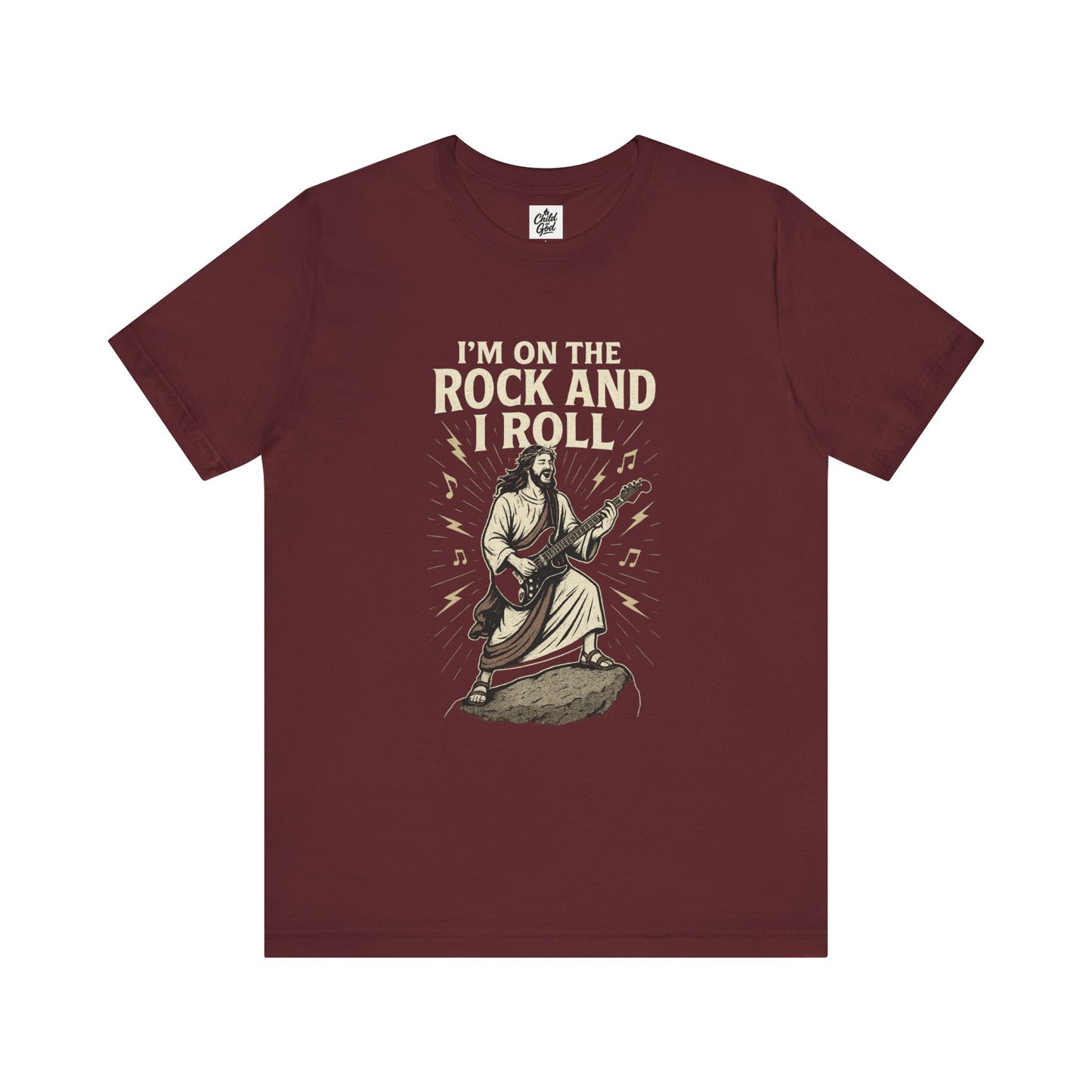 "I'm on the Rock and I Roll" . Unisex Jersey Short Sleeve Tee - Casual Christian Graphic Shirt for Positive Vibes