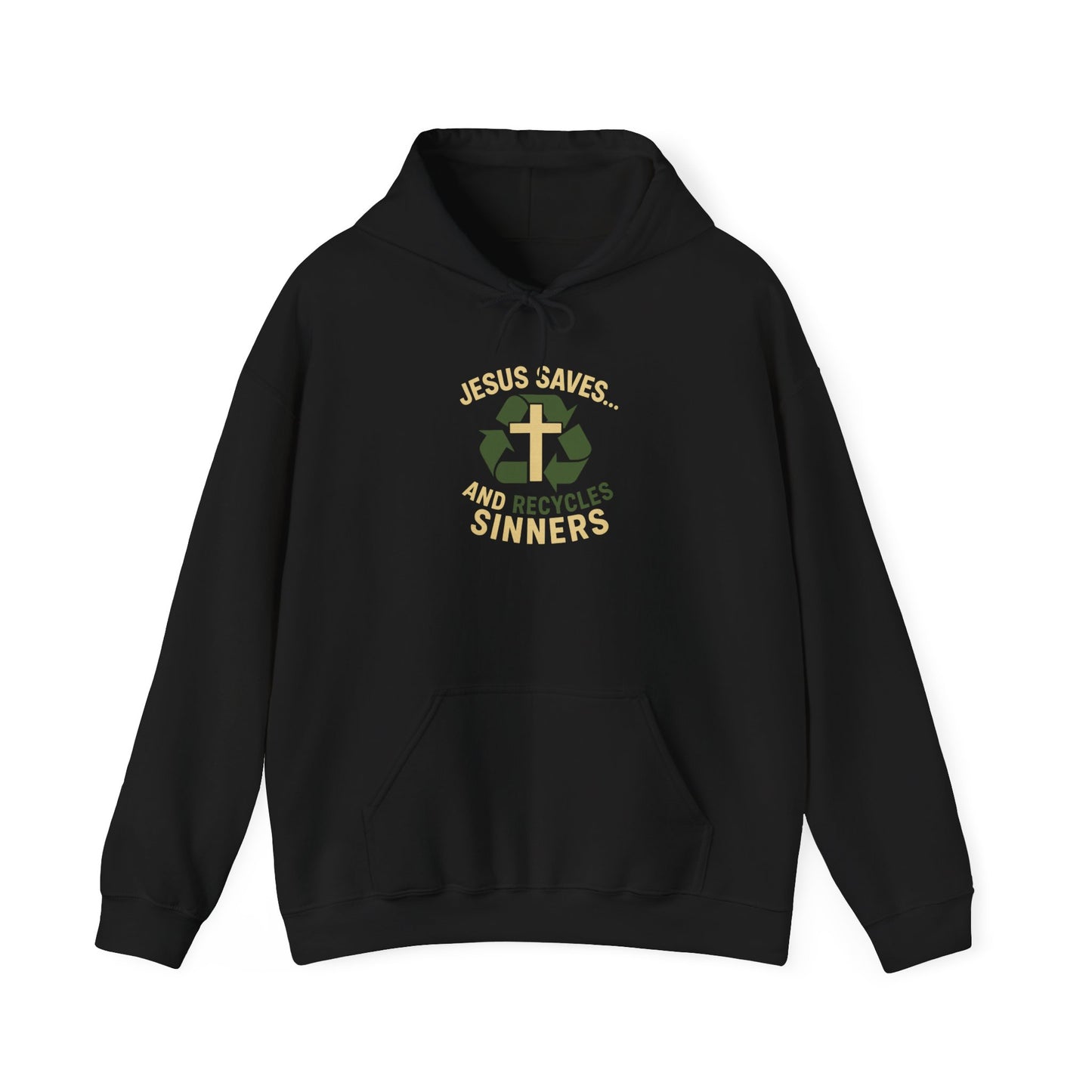 “Jesus Saves… and Recycles Sinners” Religious Hoodie – Unisex Pullover with a Fun Twist