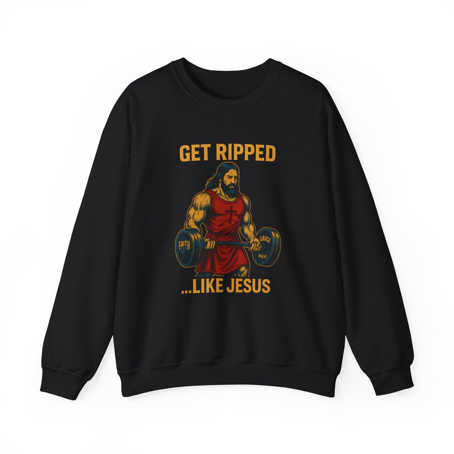 “Get Ripped Like Jesus” Religious Crewneck Sweatshirt – Strength in Faith and Fitness