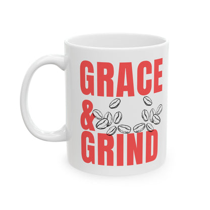 "Grace & Grind" Ceramic Coffee Mug - Christian Inspirational Drinkware for Coffee Lovers