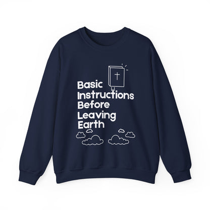 “Basic Instructions Before Leaving Earth BIBLE" Acronym Sweatshirt – Religious Crewneck for Daily Faith