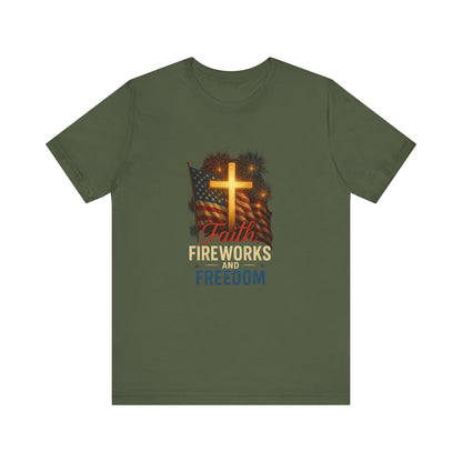 “Faith, Fireworks, and Freedom” Christian T-Shirt – Patriotic Summer Style for Believers