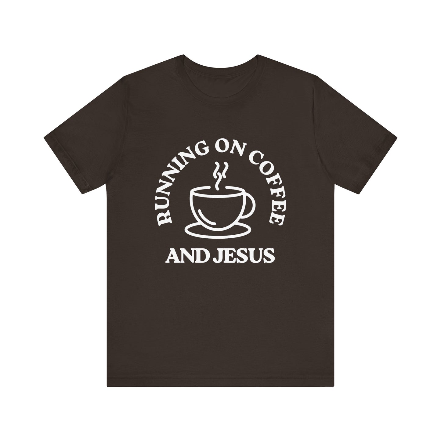 “Running on Coffee and Jesus” Religious T-Shirt – Faith & Caffeine Combo Tee