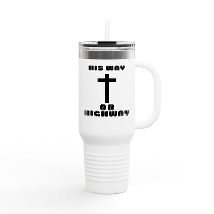 Insulated Travel Mug - "His Way or Highway" 40oz Christian Motivational Drinkware for Adventurers