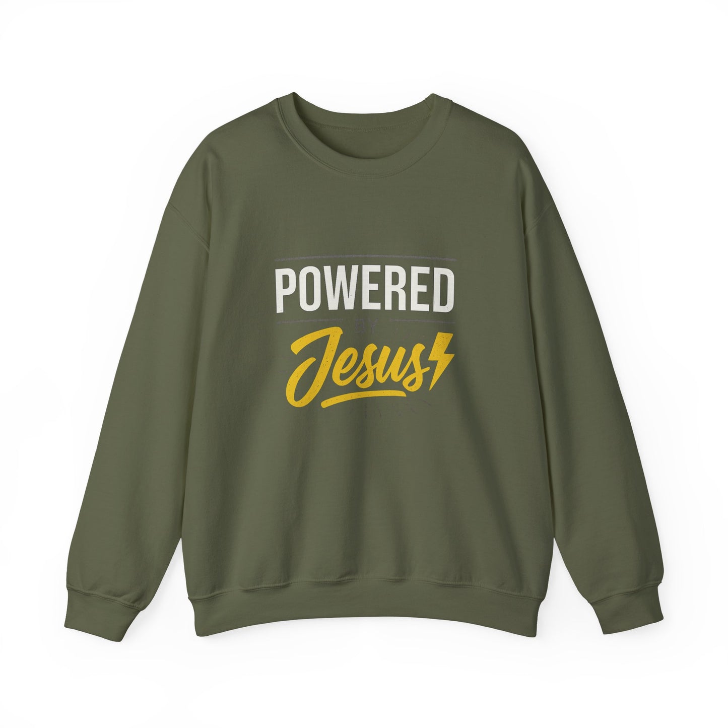 “Powered By Jesus” Crewneck Religious Sweatshirt – Faith and Strength Combined