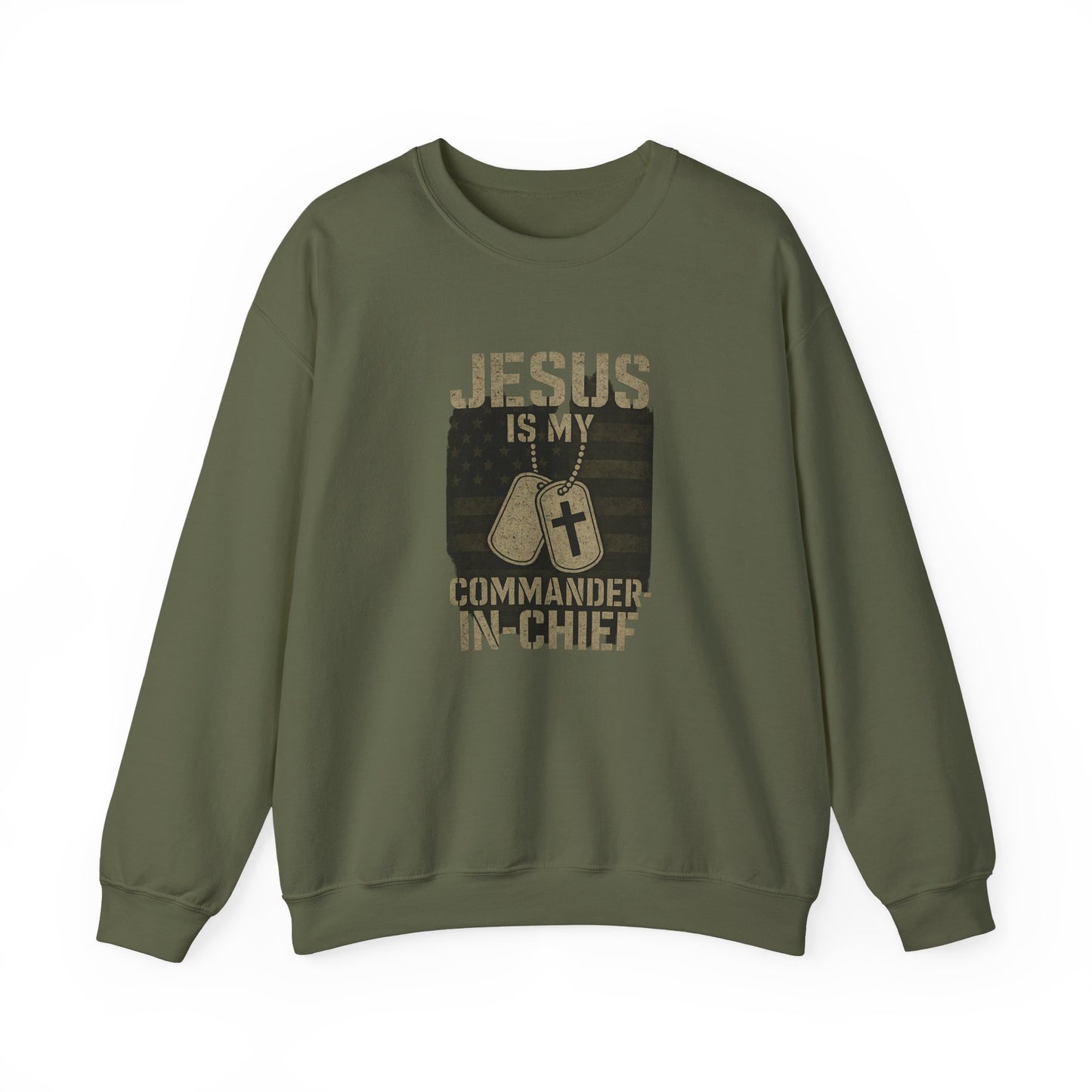 “Jesus Is My Commander-in-Chief” Crewneck Christian Sweatshirt – Faith and Freedom United