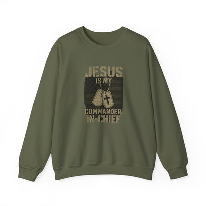 “Jesus Is My Commander-in-Chief” Crewneck Christian Sweatshirt – Faith and Freedom United