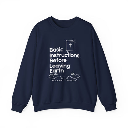 “Basic Instructions Before Leaving Earth BIBLE" Acronym Sweatshirt – Religious Crewneck for Daily Faith