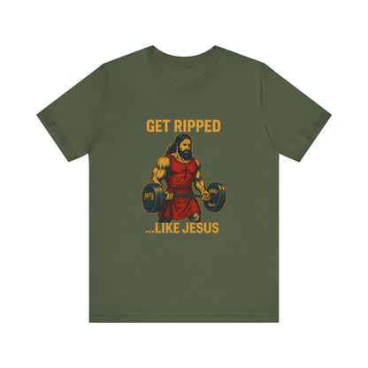 “Get Ripped Like Jesus” Religious Fitness T-Shirt – Faith & Strength Combined