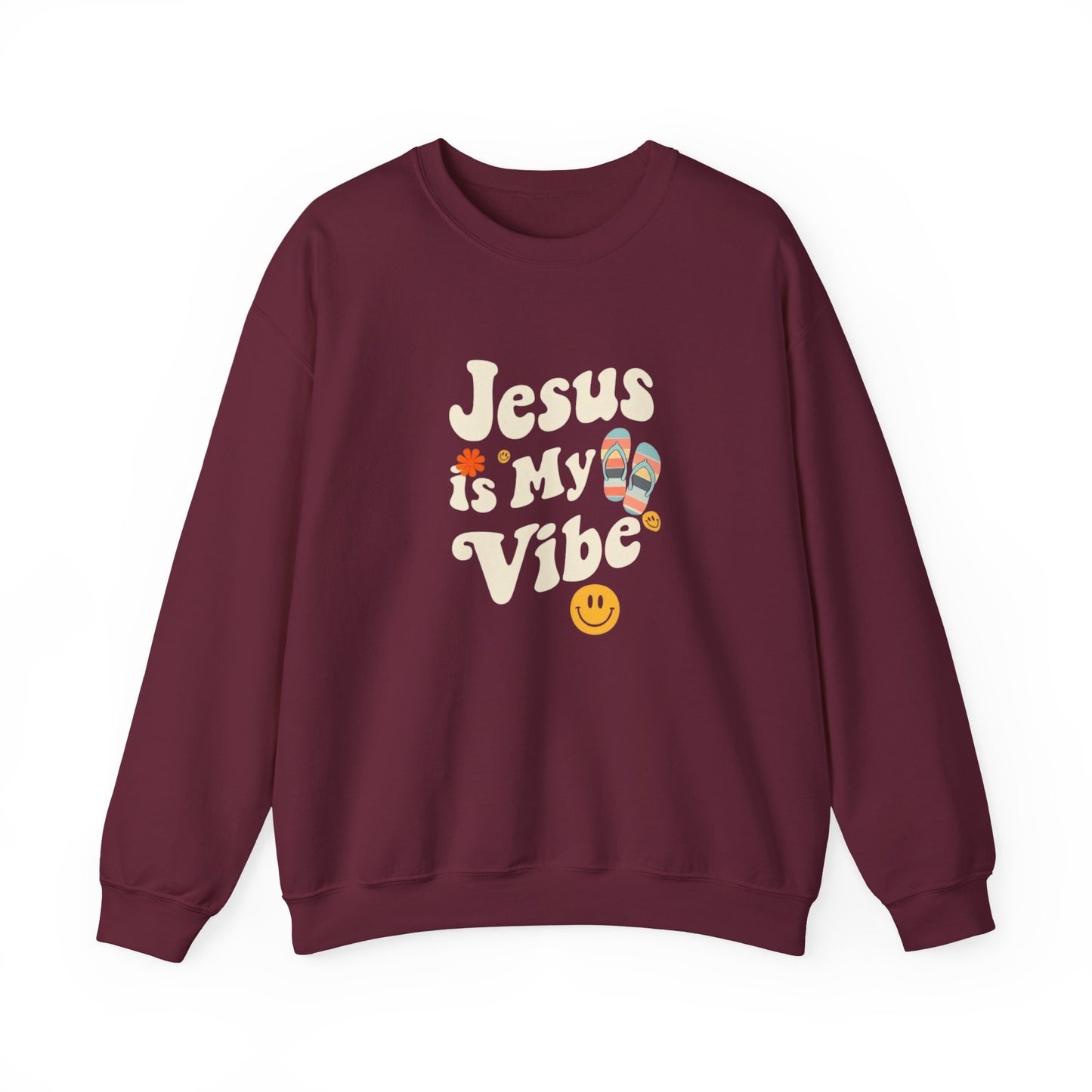 “Jesus Is My Vibe” Crewneck Sweatshirt – Trendy and Cozy Religious Apparel