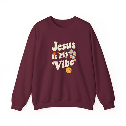 “Jesus Is My Vibe” Crewneck Sweatshirt – Trendy and Cozy Religious Apparel