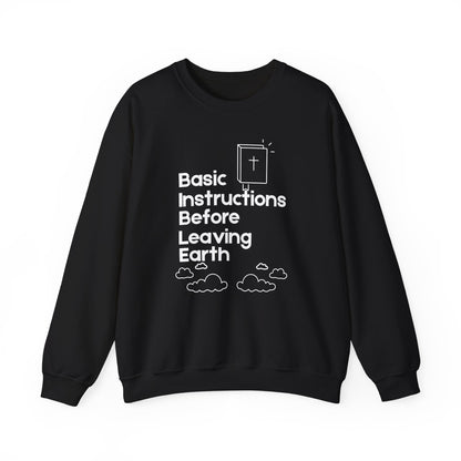 “Basic Instructions Before Leaving Earth BIBLE" Acronym Sweatshirt – Religious Crewneck for Daily Faith