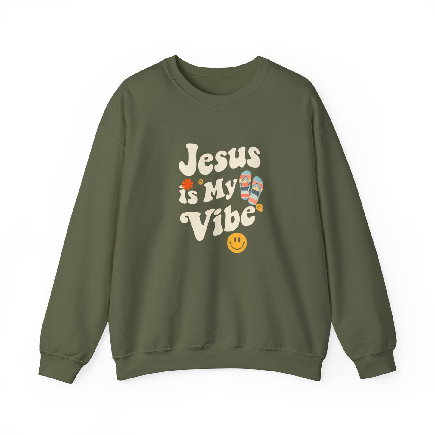 “Jesus Is My Vibe” Crewneck Sweatshirt – Trendy and Cozy Religious Apparel