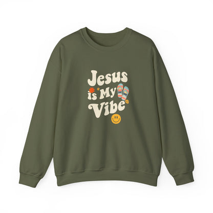 “Jesus Is My Vibe” Crewneck Sweatshirt – Trendy and Cozy Religious Apparel