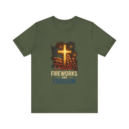 “Faith, Fireworks, and Freedom” Christian T-Shirt – Patriotic Summer Style for Believers