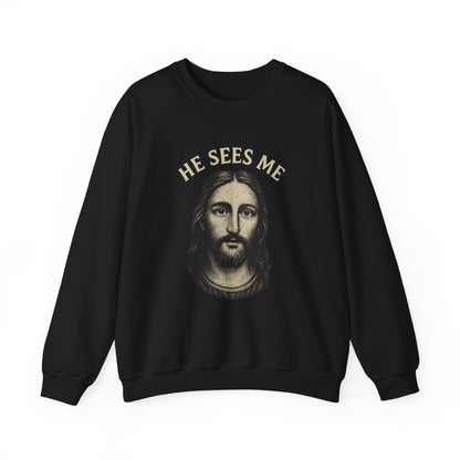 “He Sees Me” Crewneck Religious Sweatshirt – Cozy Reminder of God’s Watchful Eye