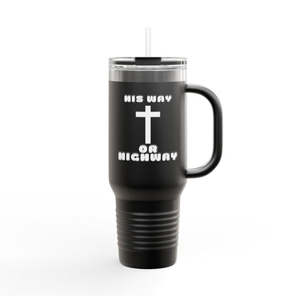 Insulated Travel Mug - "His Way or Highway" 40oz Christian Drinkware for Adventurers, colors