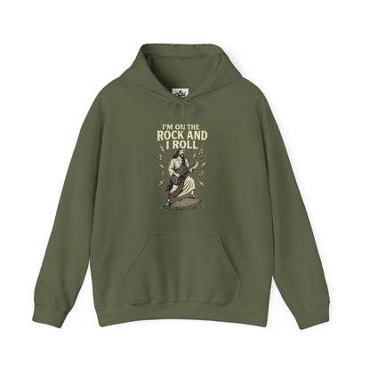"I'm on the Rock and I Roll" Hoodie - Unisex Heavy Blend Christian Sweatshirt for Relaxation & Faith