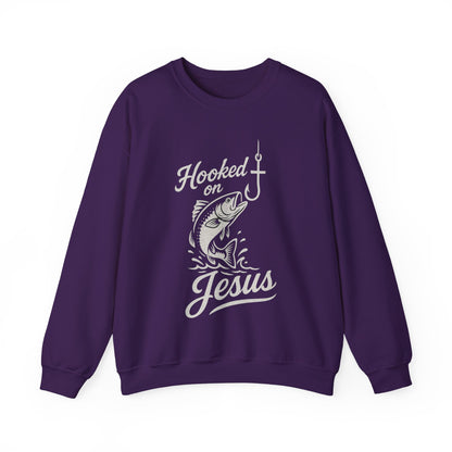 “Hooked on Jesus” Crewneck Sweatshirt – Cozy Religious Apparel with a Fun Twist