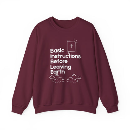 “Basic Instructions Before Leaving Earth BIBLE" Acronym Sweatshirt – Religious Crewneck for Daily Faith