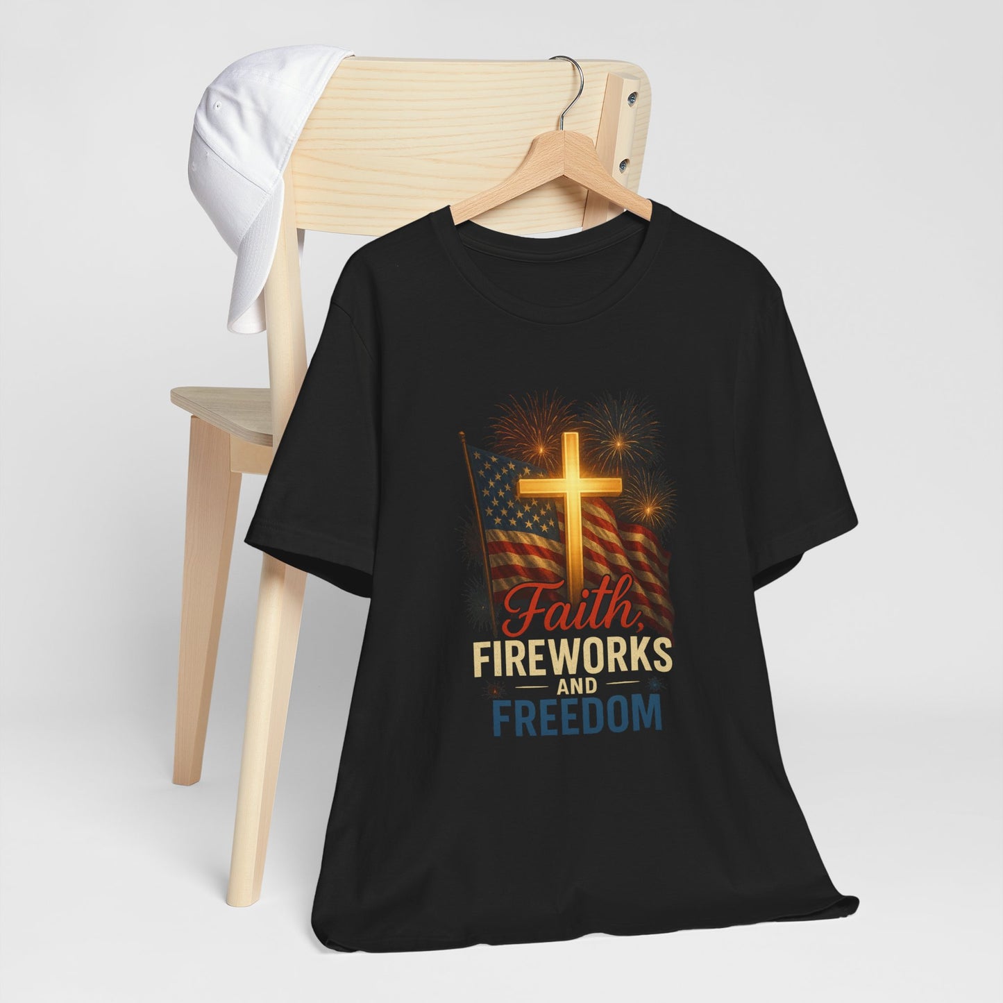 “Faith, Fireworks, and Freedom” Christian T-Shirt – Patriotic Summer Style for Believers