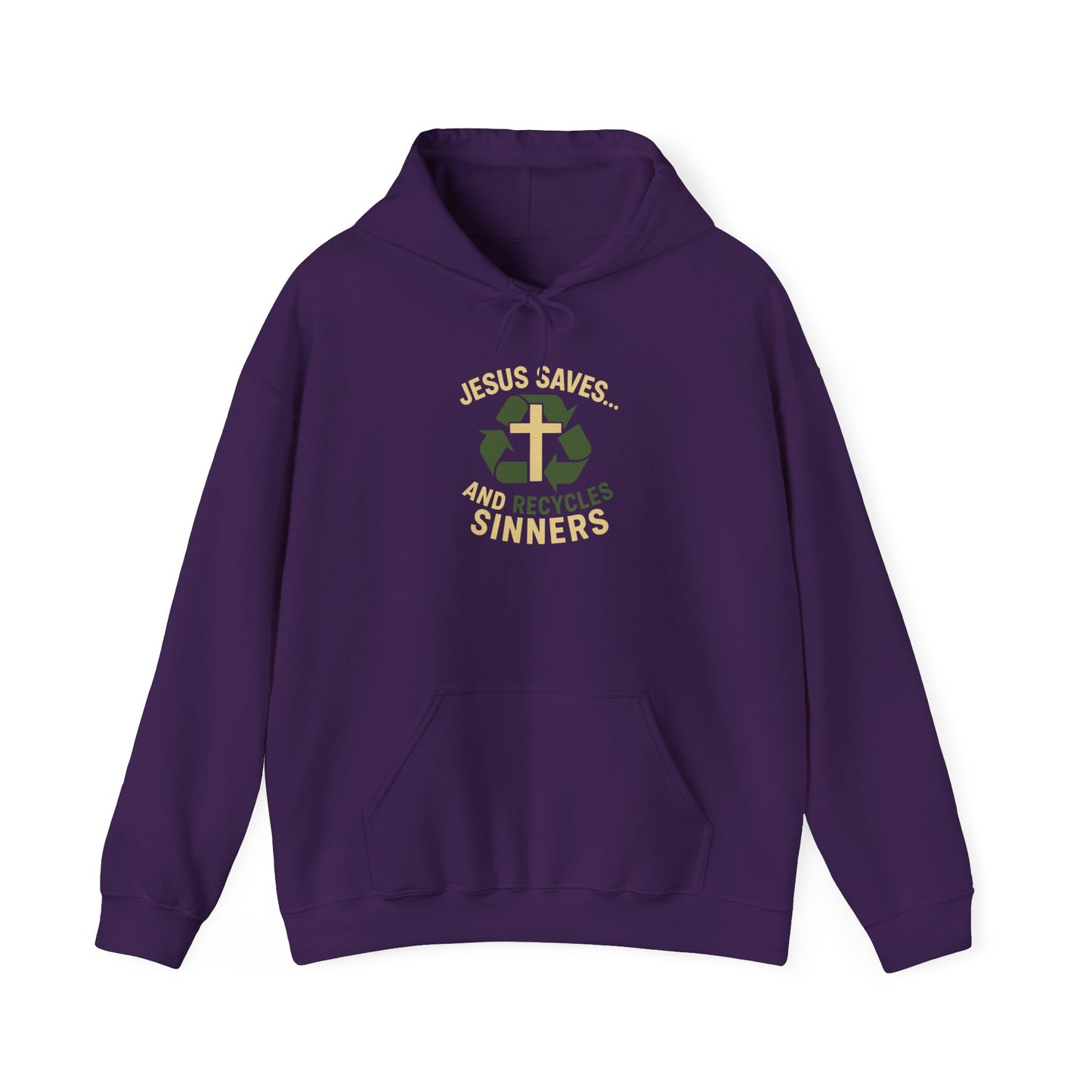 “Jesus Saves… and Recycles Sinners” Religious Hoodie – Unisex Pullover with a Fun Twist