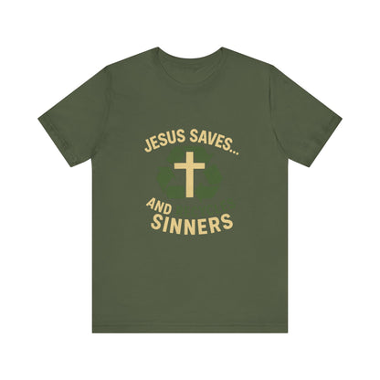 “Jesus Saves… and Recycles Sinners” Religious T-Shirt – Witty Faith Statement