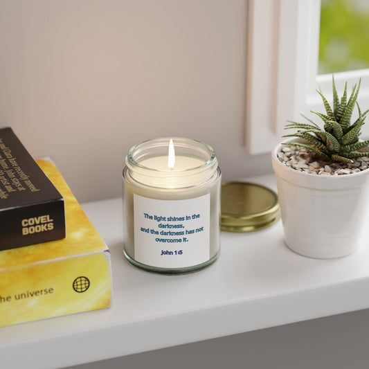 "Light in the Darkenss, John 1:5", Christian Scented Candle, Coconut Apricot Wax (4oz, 9oz)