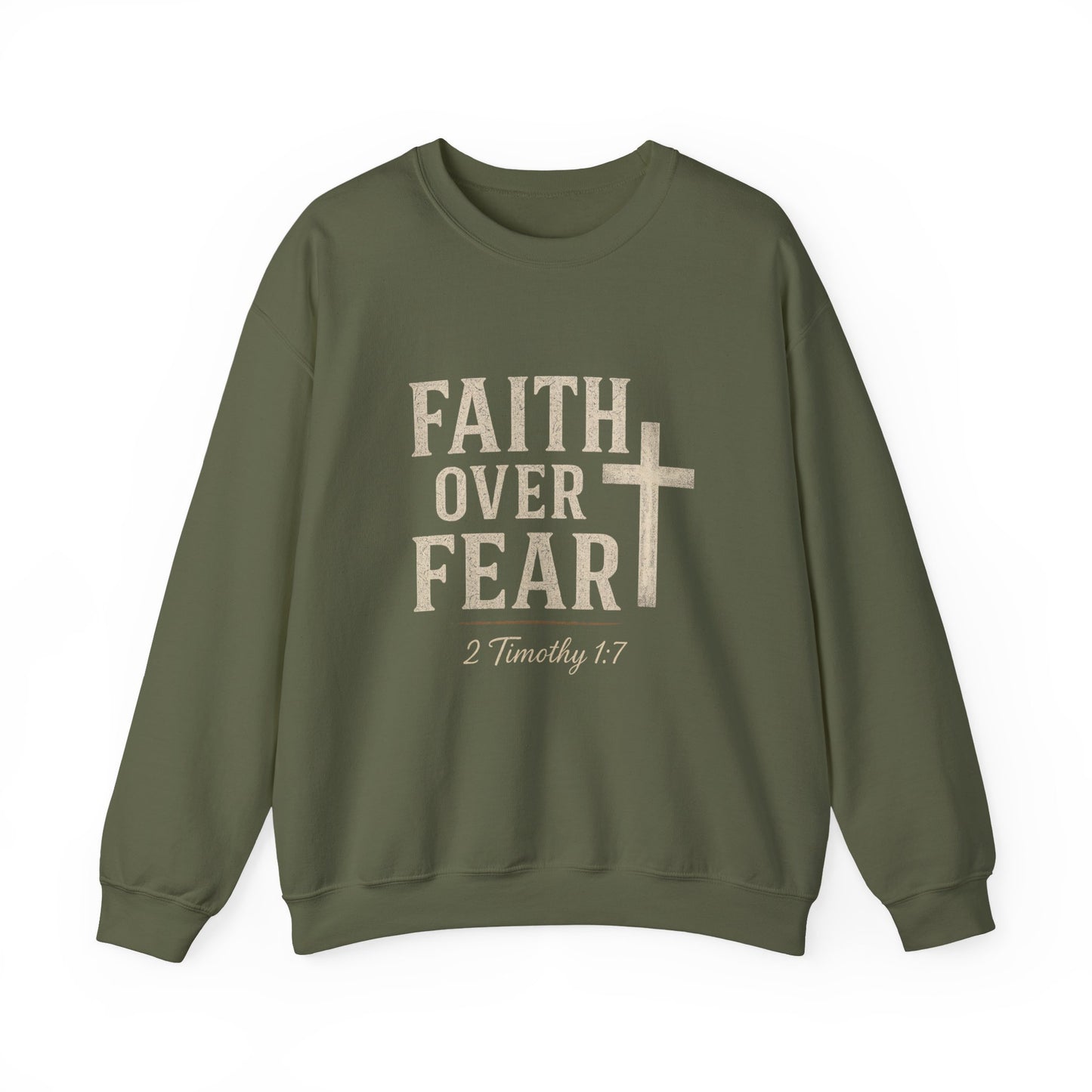 “Faith Over Fear” Christian Religious Crewneck Sweatshirt – Stand Strong in Style