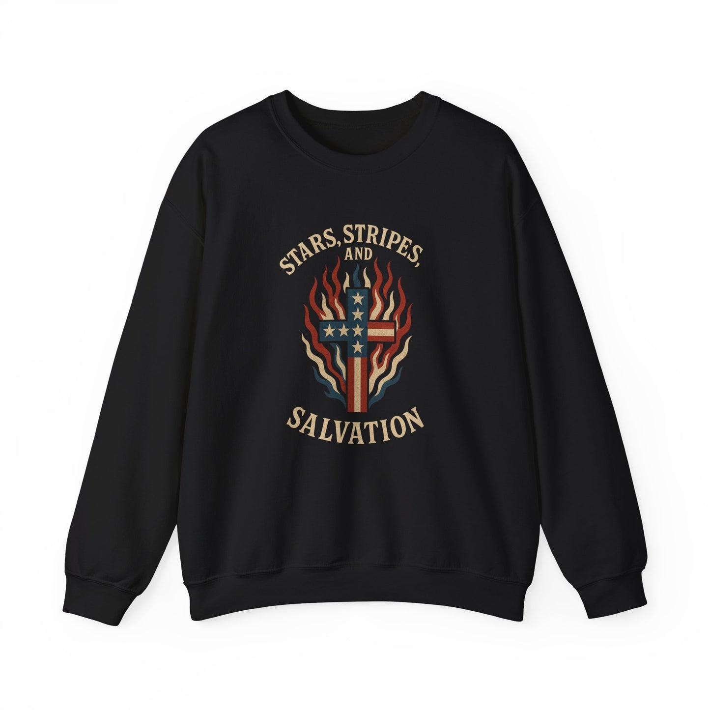 “Stars, Stripes, and Salvation” Crewneck Sweatshirt – Patriotic Christian Apparel