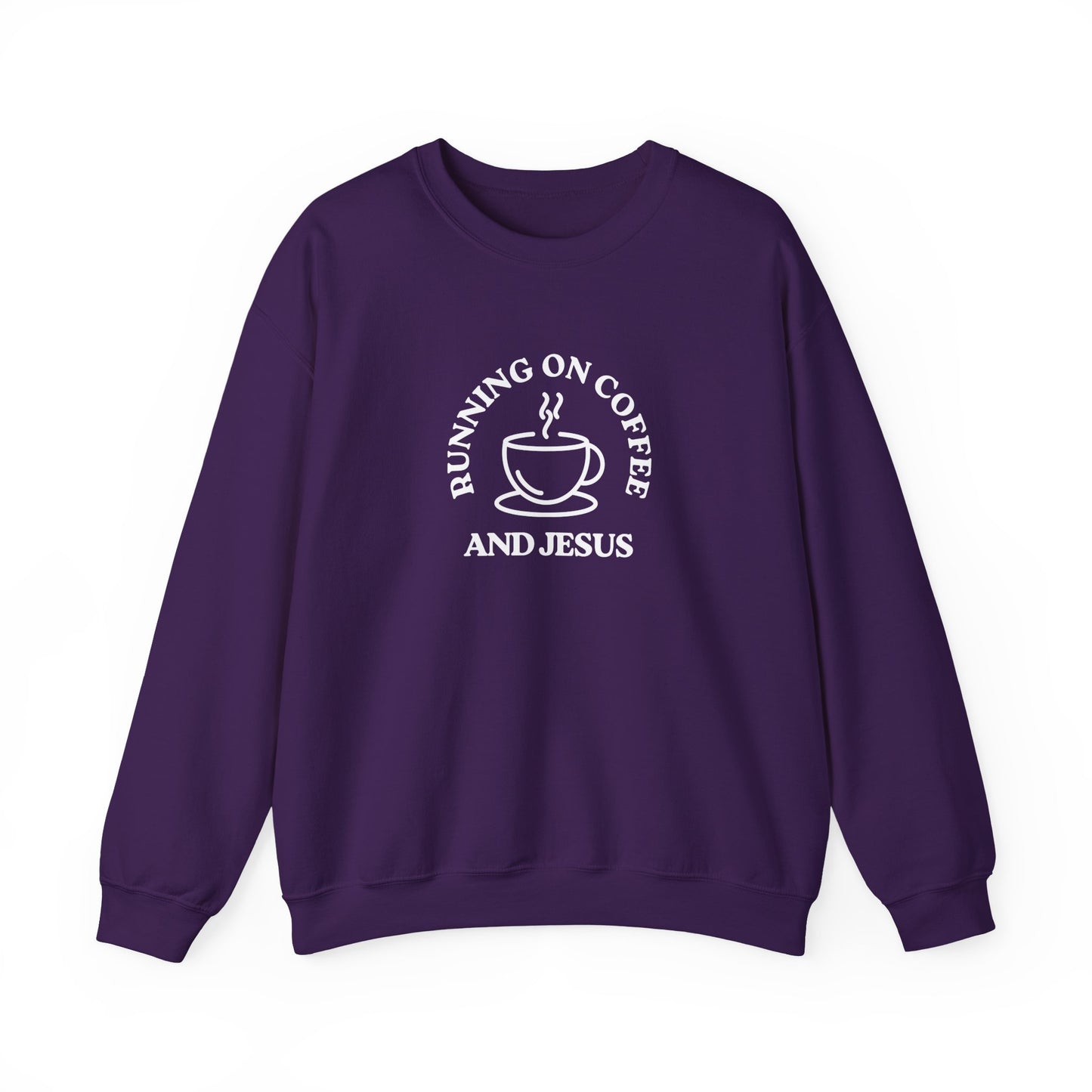 “Running on Coffee and Jesus” Crewneck Religious Sweatshirt – Cozy Faith & Fuel Design