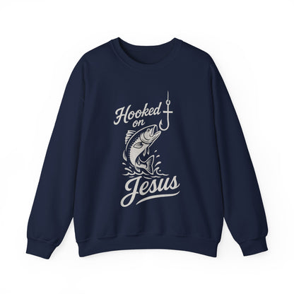 “Hooked on Jesus” Crewneck Sweatshirt – Cozy Religious Apparel with a Fun Twist