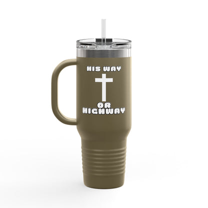 Insulated Travel Mug - "His Way or Highway" 40oz Christian Drinkware for Adventurers, colors