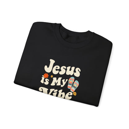 “Jesus Is My Vibe” Crewneck Sweatshirt – Trendy and Cozy Religious Apparel
