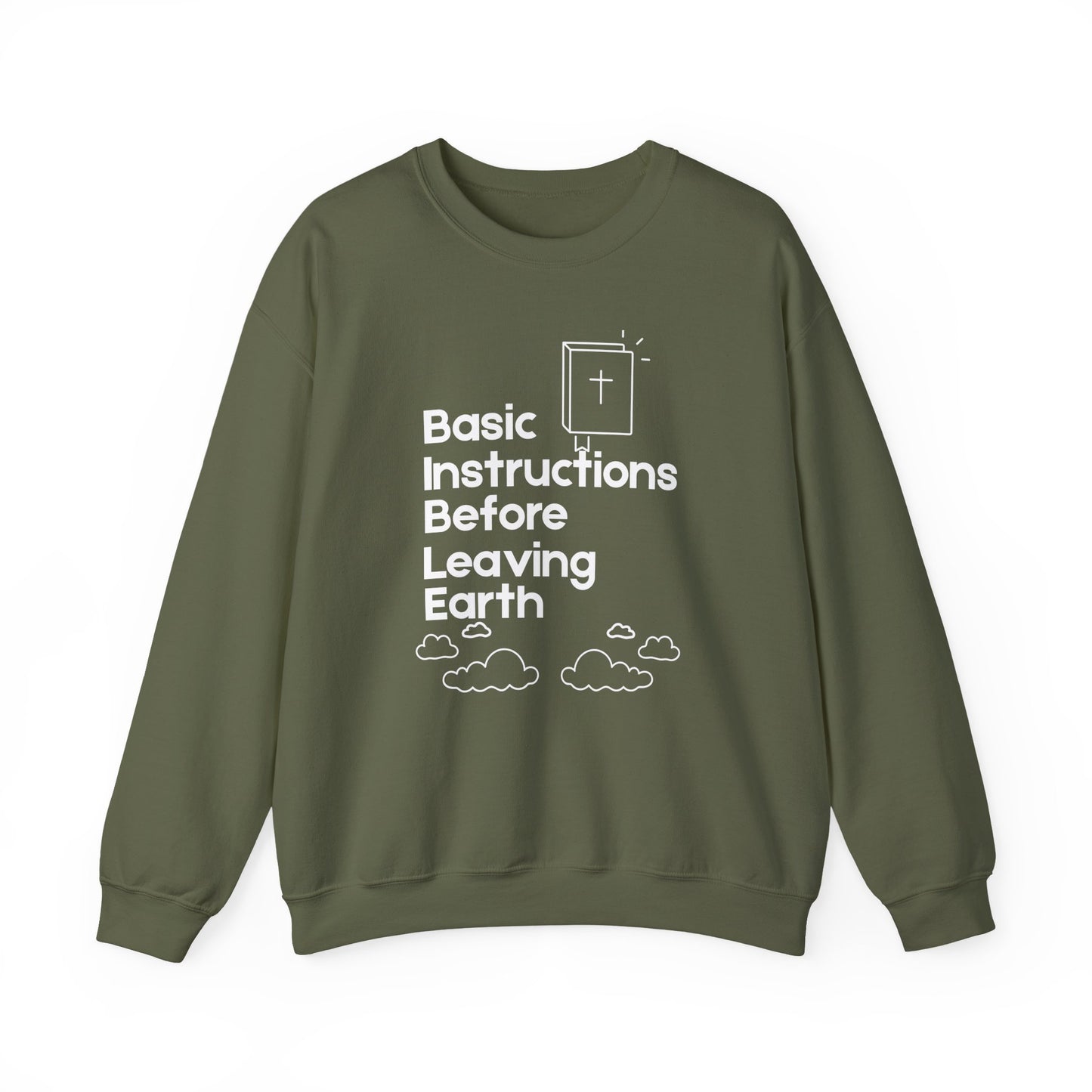 “Basic Instructions Before Leaving Earth BIBLE" Acronym Sweatshirt – Religious Crewneck for Daily Faith