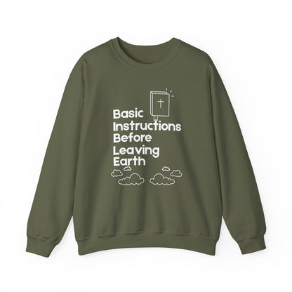 “Basic Instructions Before Leaving Earth BIBLE" Acronym Sweatshirt – Religious Crewneck for Daily Faith