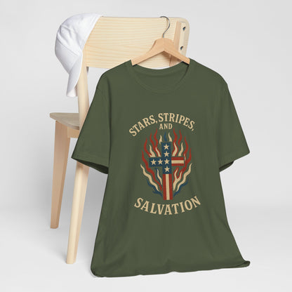 “Stars, Stripes, and Salvation” Christian T-Shirt – Patriotic Faith Tee