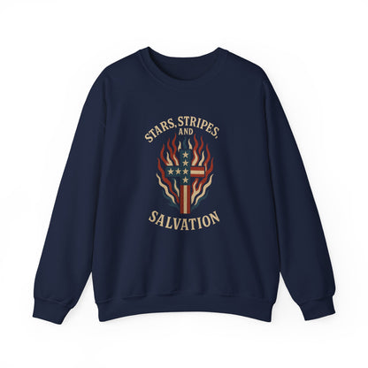 “Stars, Stripes, and Salvation” Crewneck Sweatshirt – Patriotic Christian Apparel