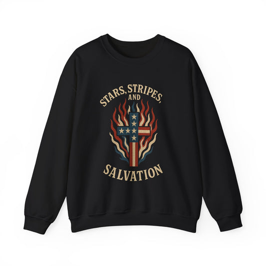 “Stars, Stripes, and Salvation” Crewneck Sweatshirt – Patriotic Christian Apparel