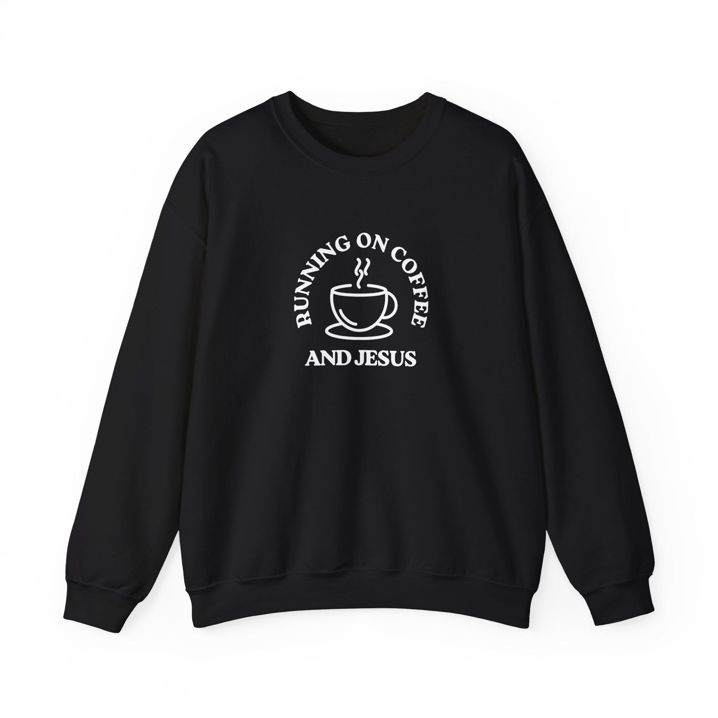 “Running on Coffee and Jesus” Crewneck Religious Sweatshirt – Cozy Faith & Fuel Design