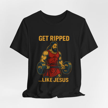 “Get Ripped Like Jesus” Religious Fitness T-Shirt – Faith & Strength Combined