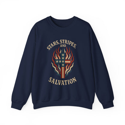 “Stars, Stripes, and Salvation” Crewneck Sweatshirt – Patriotic Christian Apparel