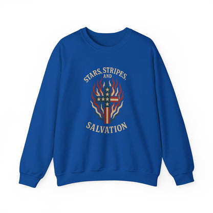 “Stars, Stripes, and Salvation” Crewneck Sweatshirt – Patriotic Christian Apparel