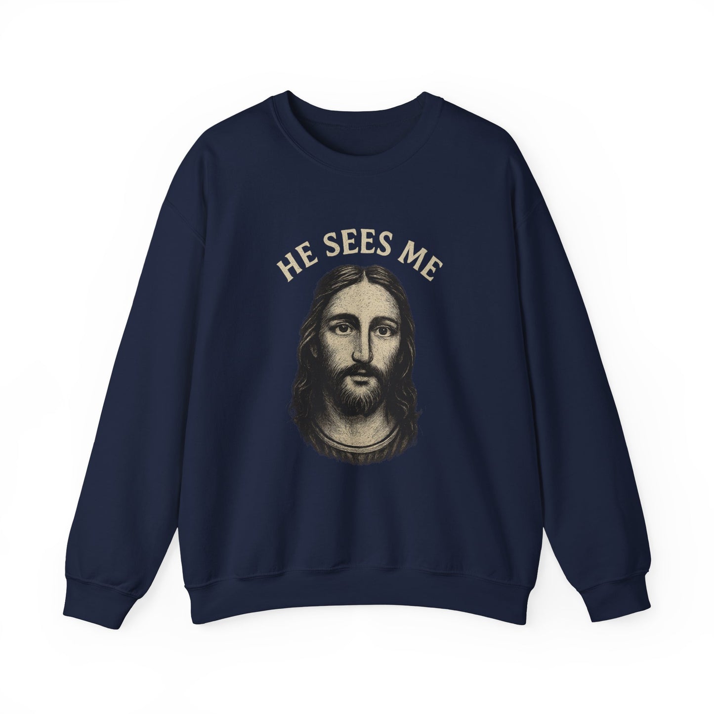 “He Sees Me” Crewneck Religious Sweatshirt – Cozy Reminder of God’s Watchful Eye