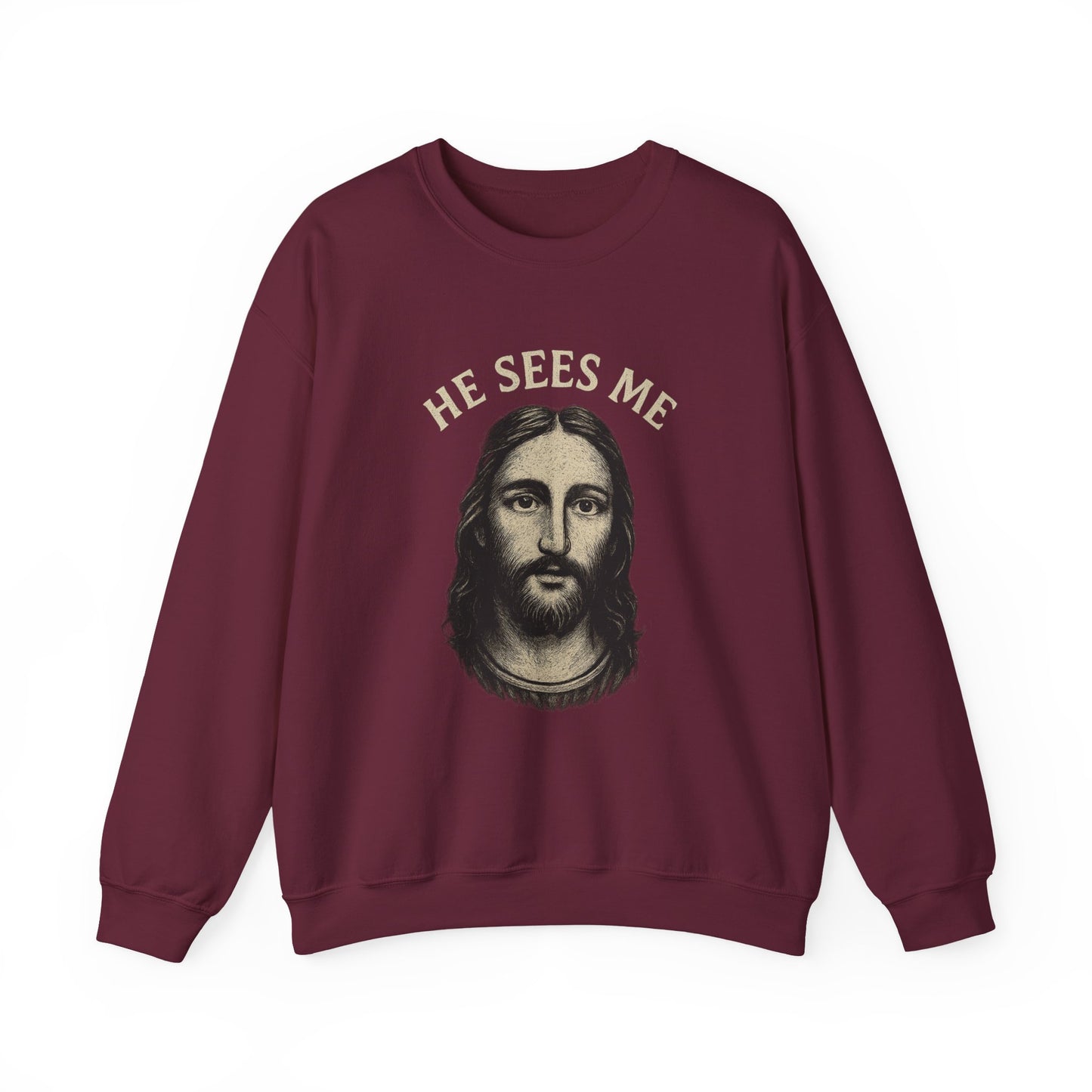“He Sees Me” Crewneck Religious Sweatshirt – Cozy Reminder of God’s Watchful Eye