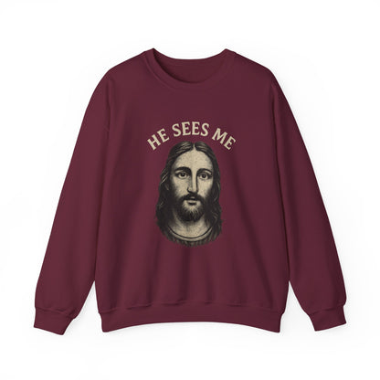 “He Sees Me” Crewneck Religious Sweatshirt – Cozy Reminder of God’s Watchful Eye