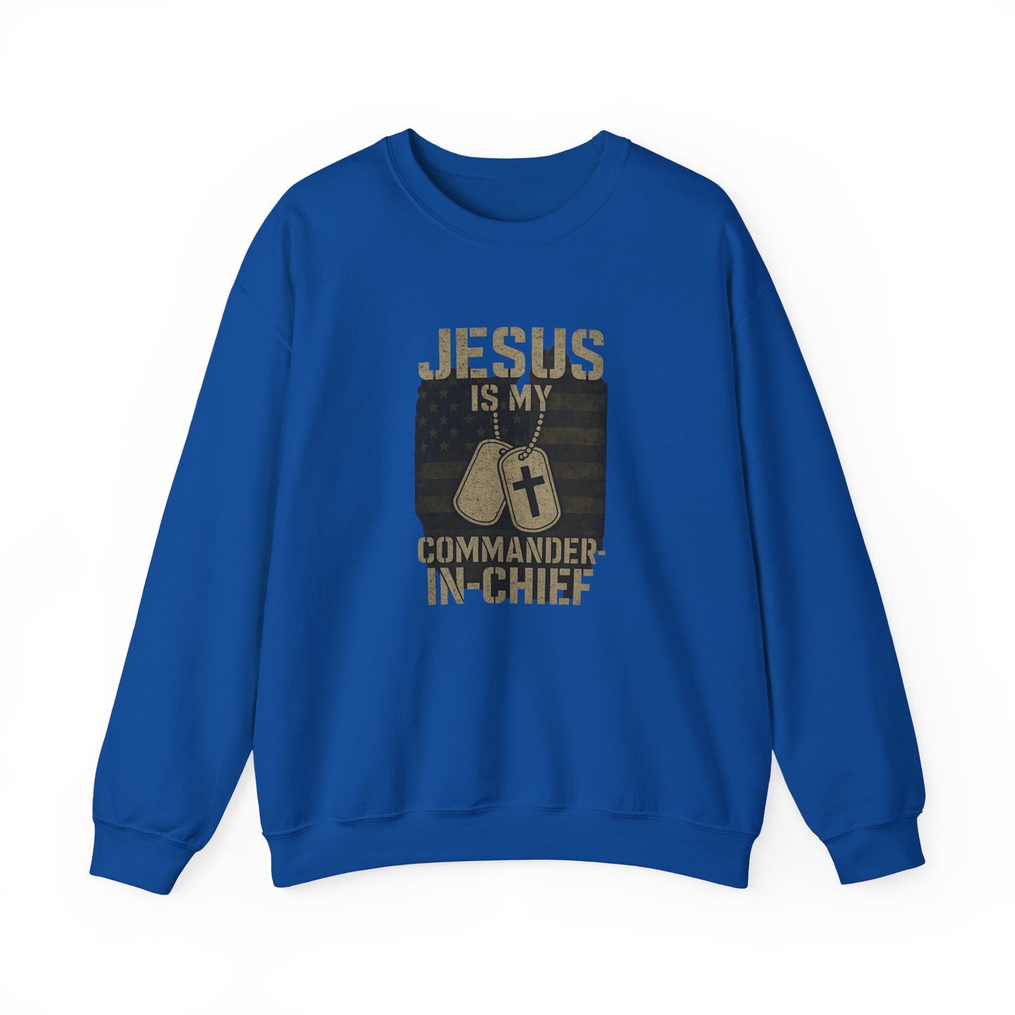 “Jesus Is My Commander-in-Chief” Crewneck Christian Sweatshirt – Faith and Freedom United
